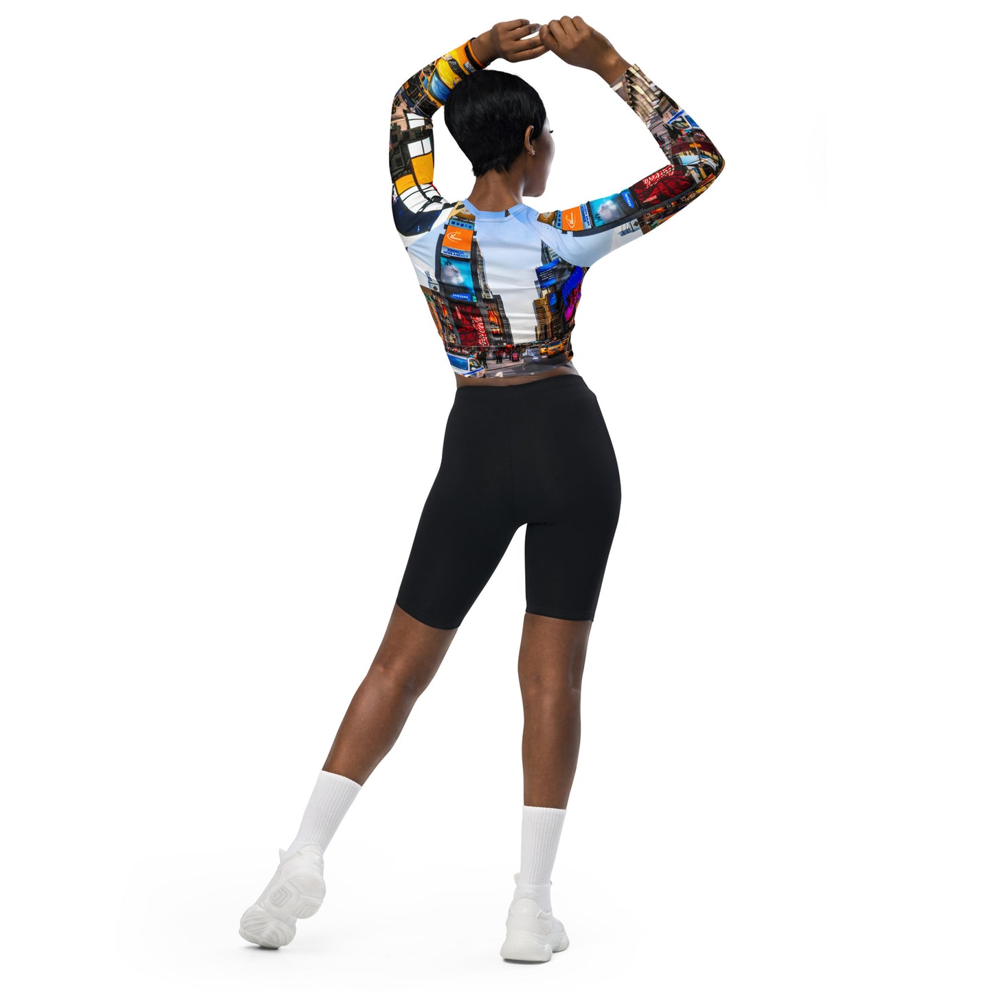 ODTC Recyceltes Langarm Crop Top mit Allover-Druck NYC-Collecton