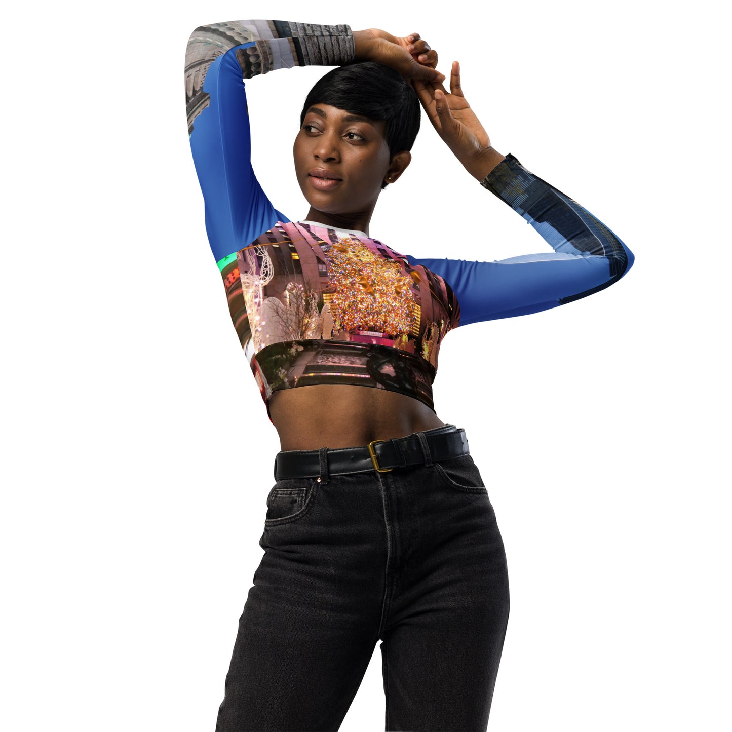 Recyceltes Langarm Crop Top mit Allover-Druck