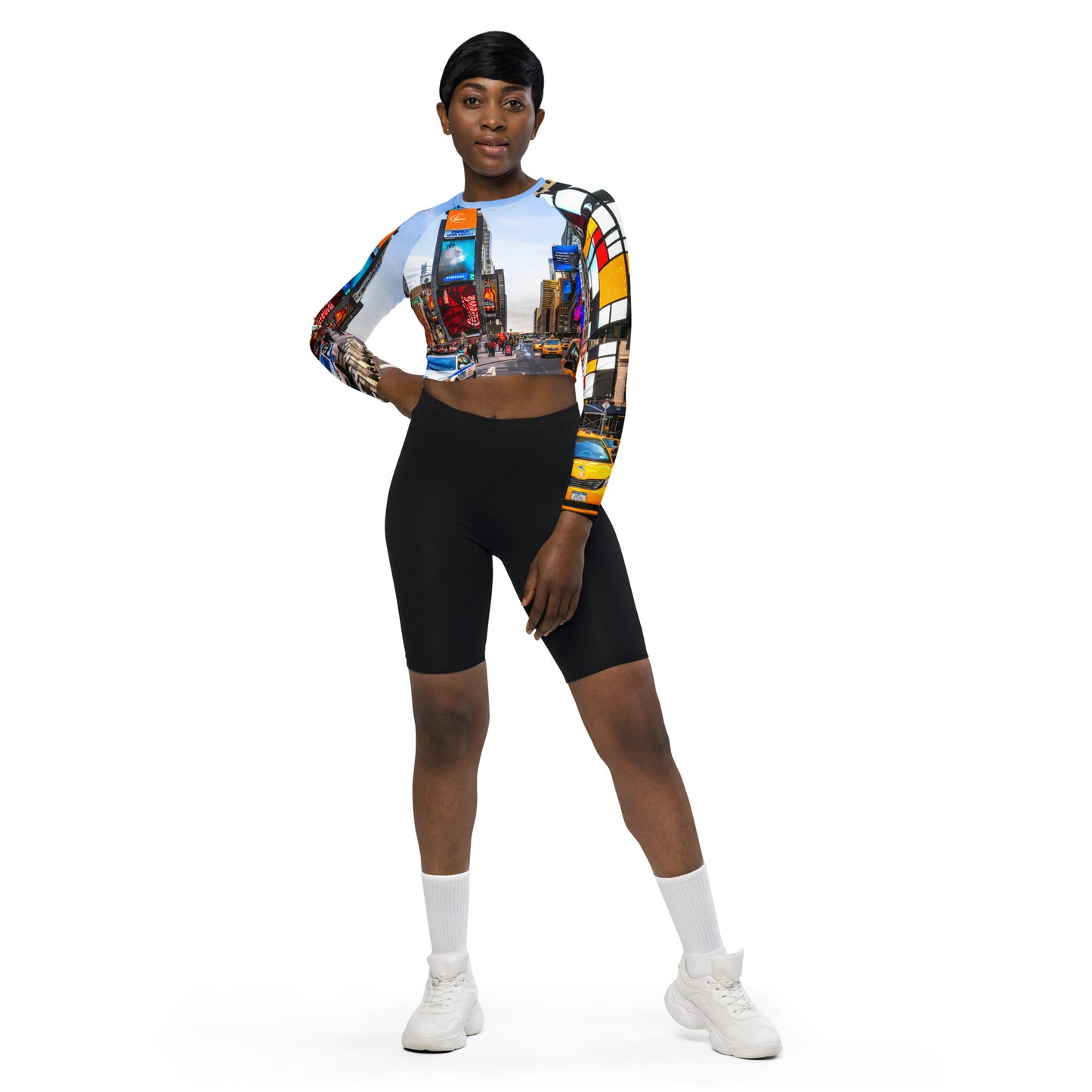 ODTC Recyceltes Langarm Crop Top mit Allover-Druck NYC-Collecton