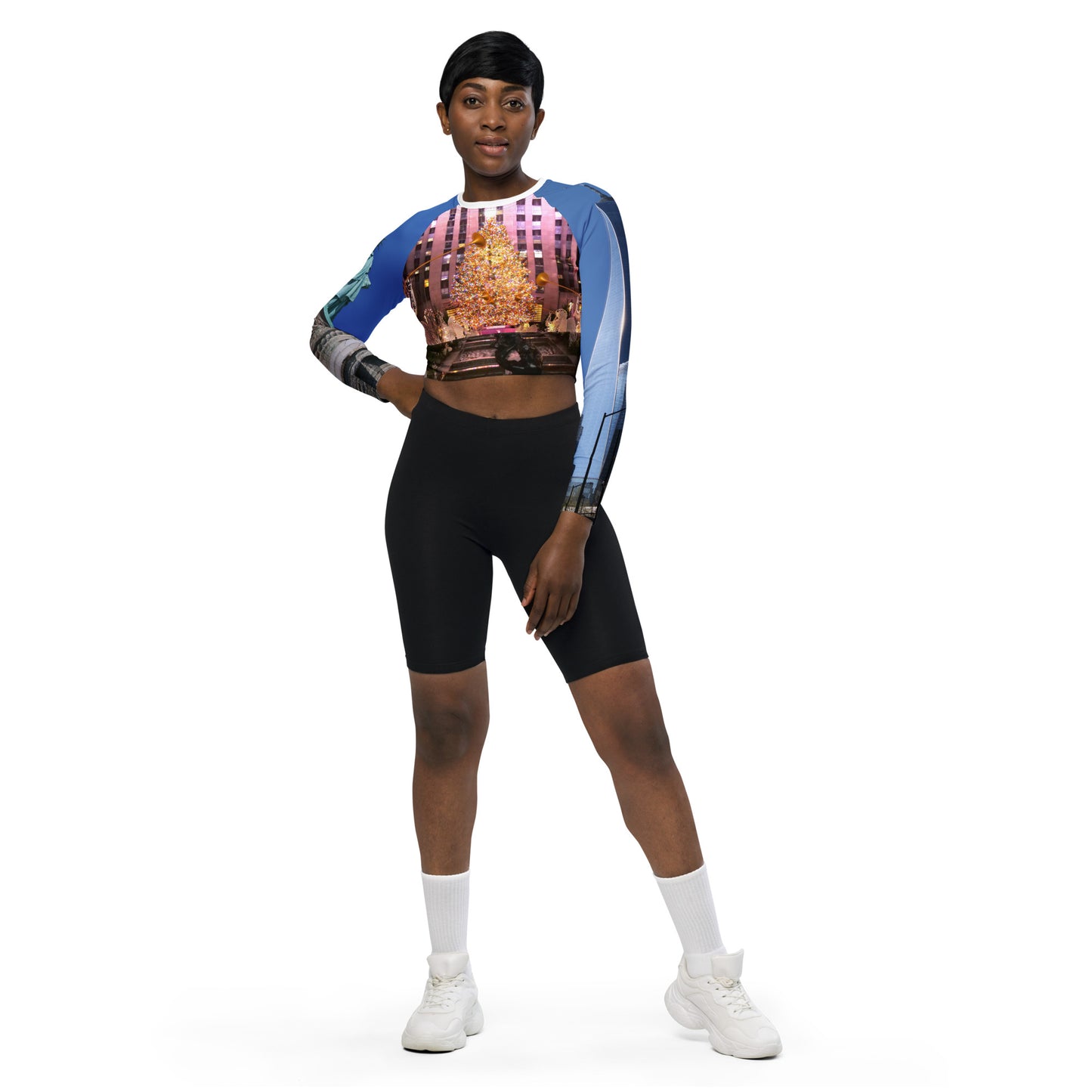 Recyceltes Langarm Crop Top mit Allover-Druck