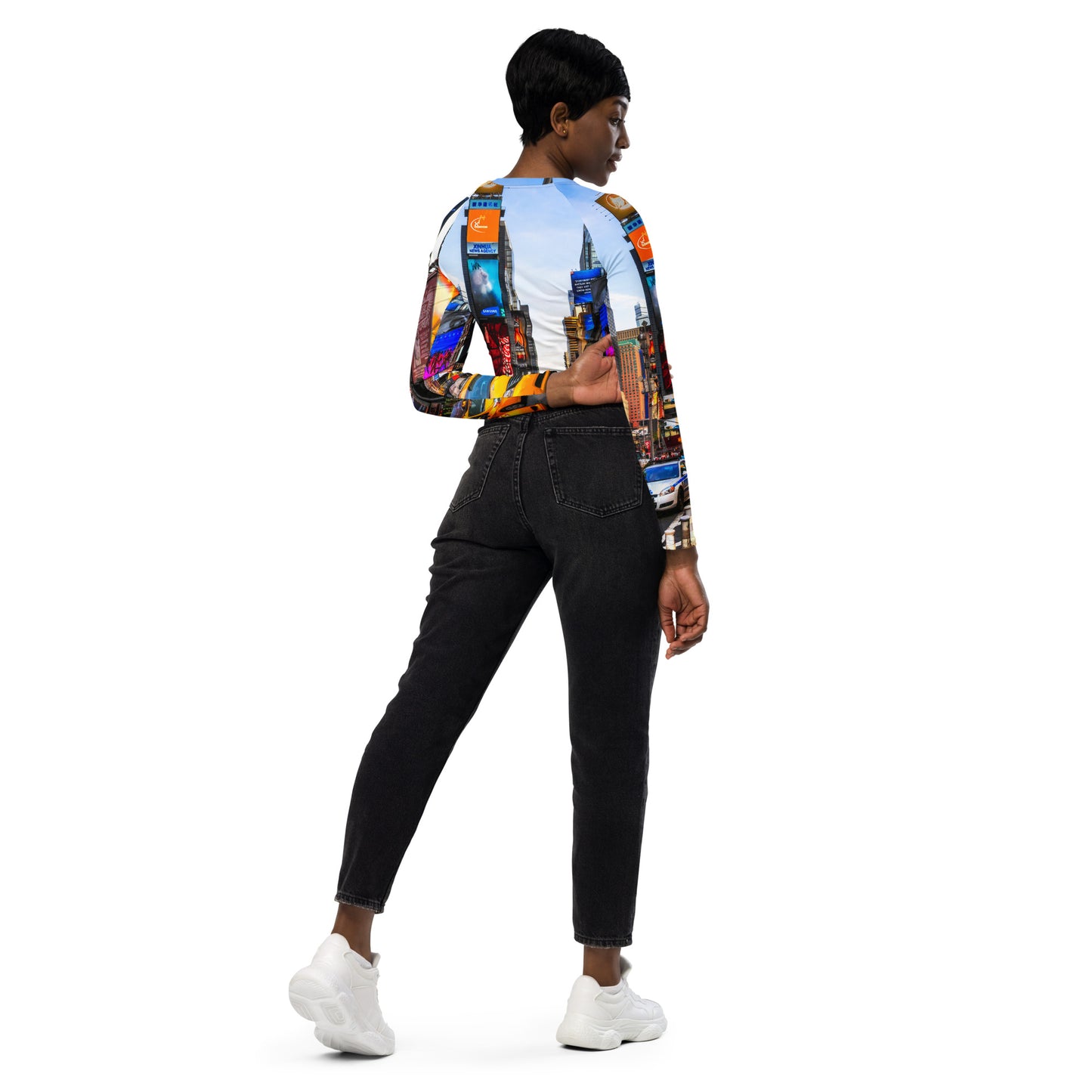 ODTC Recyceltes Langarm Crop Top mit Allover-Druck NYC-Collecton