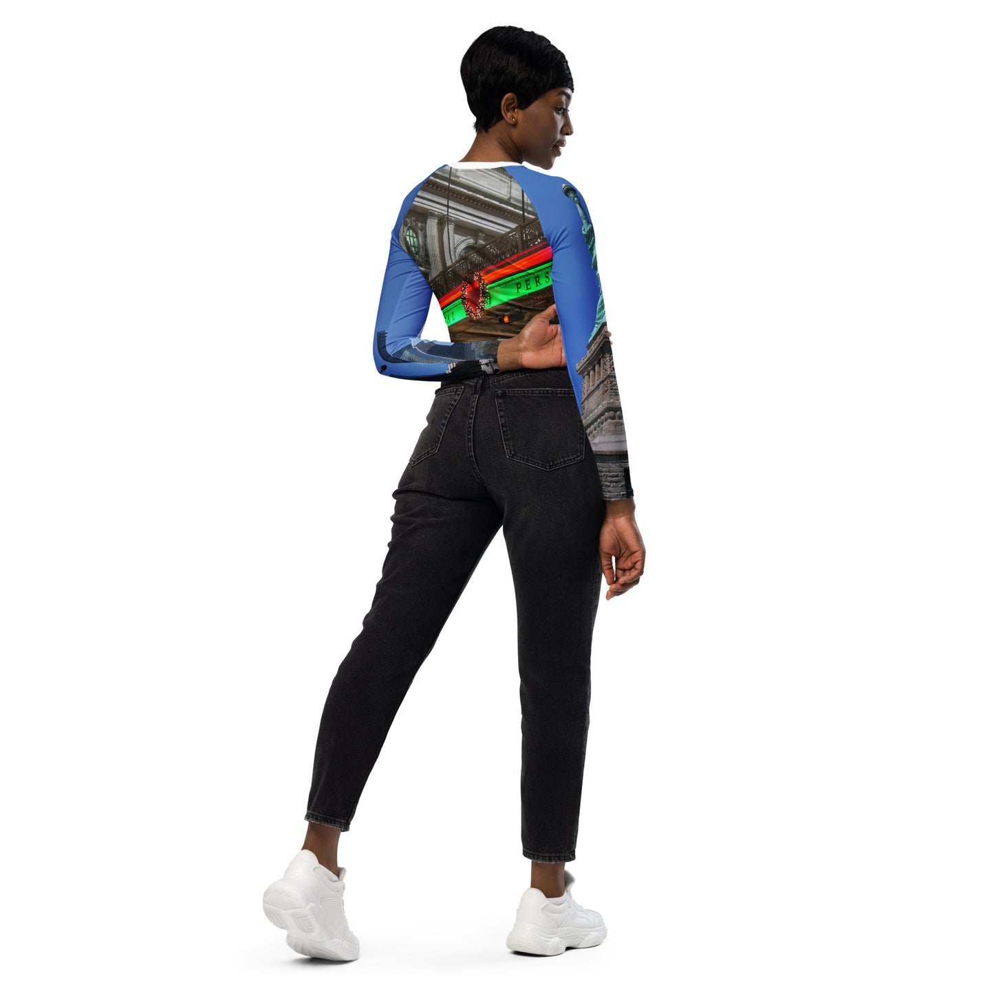Recyceltes Langarm Crop Top mit Allover-Druck